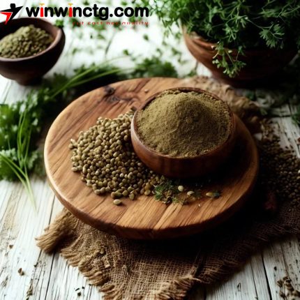 Premium Coriander Powder in Wooden Bowl - Fresh & Aromatic Spice